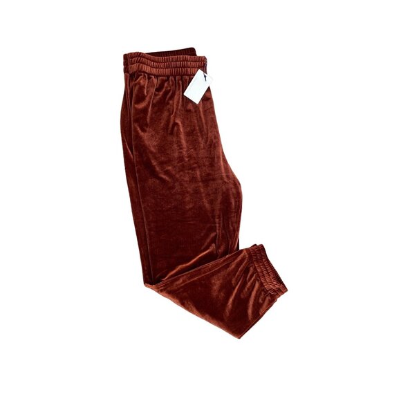Skies Are Blue Curvy Women's Burnt Orange Velvet Jogger Pants Size 1X NWT - Picture 1 of 5
